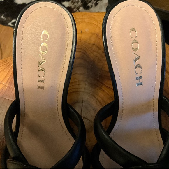Coach Kellie black stiletto slip on square toe sandals with woven C 8.5 $190 - Picture 5 of 12